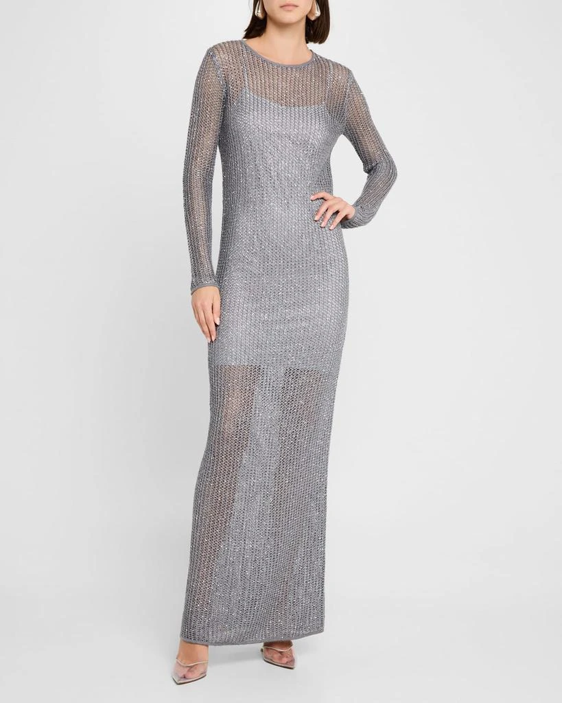 Sequin Mesh Knit Long-Sleeve Gown With Slip  On Sale Now with Up to 71%  Off | Discover Exclusive Deals & Savings at BeyondStyle  Authentic St.  John dresses|women|gowns|women's clothing|Women with Limited-Time
