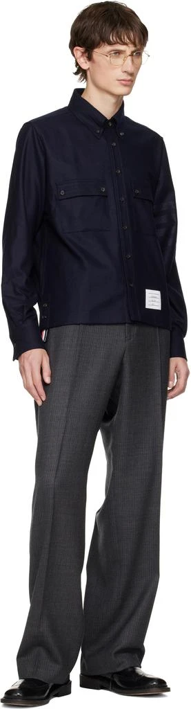 Thom Browne Navy 4-Bar Flannel Utility Shirt 4