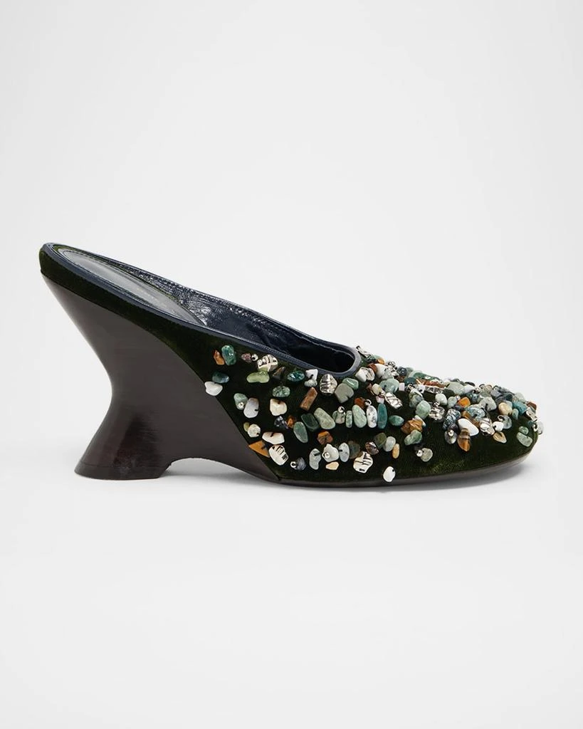 Dries Van Noten Gemstone Embellished Velvet Wedge Mules