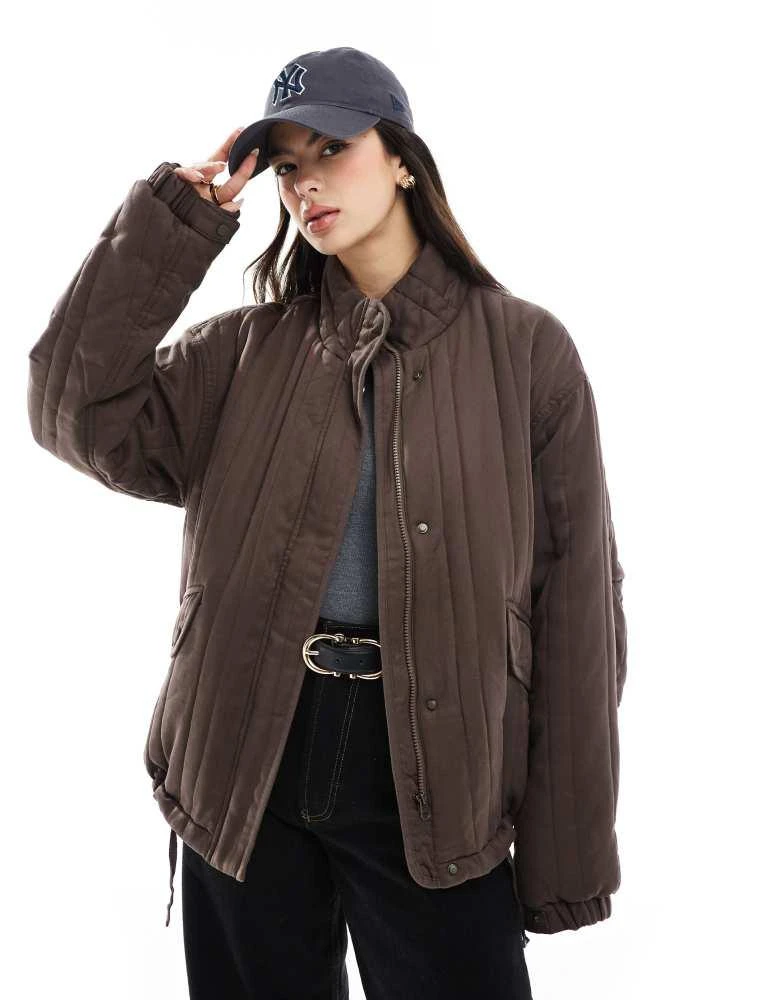 ASOS ASOS DESIGN funnel neck quilted jacket in brown 1