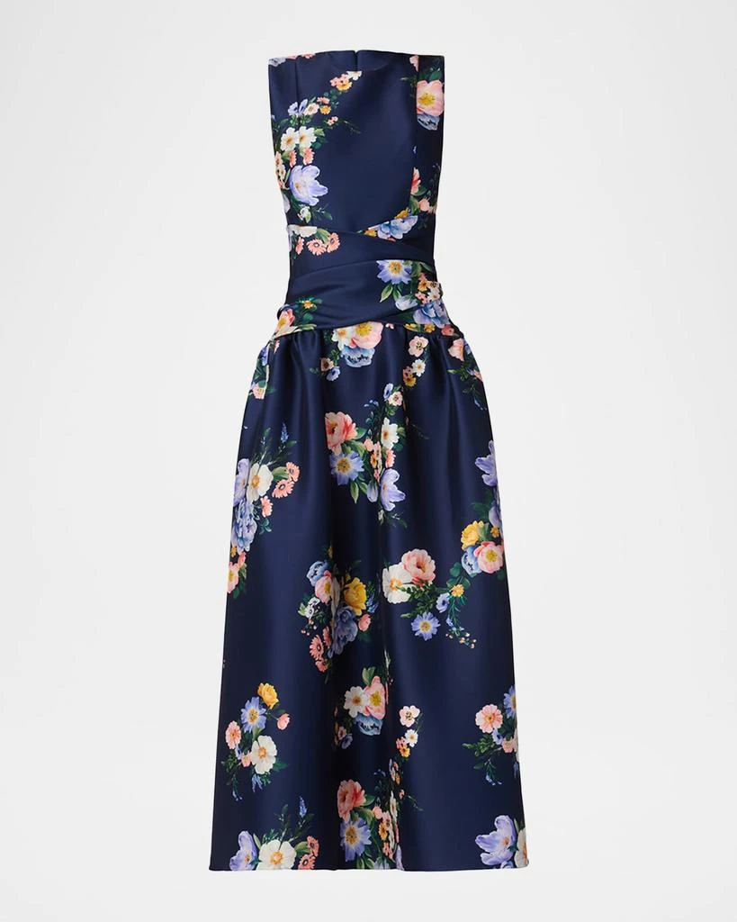 Shoshanna Marie Pleated Floral-Print Mikado Maxi Dress