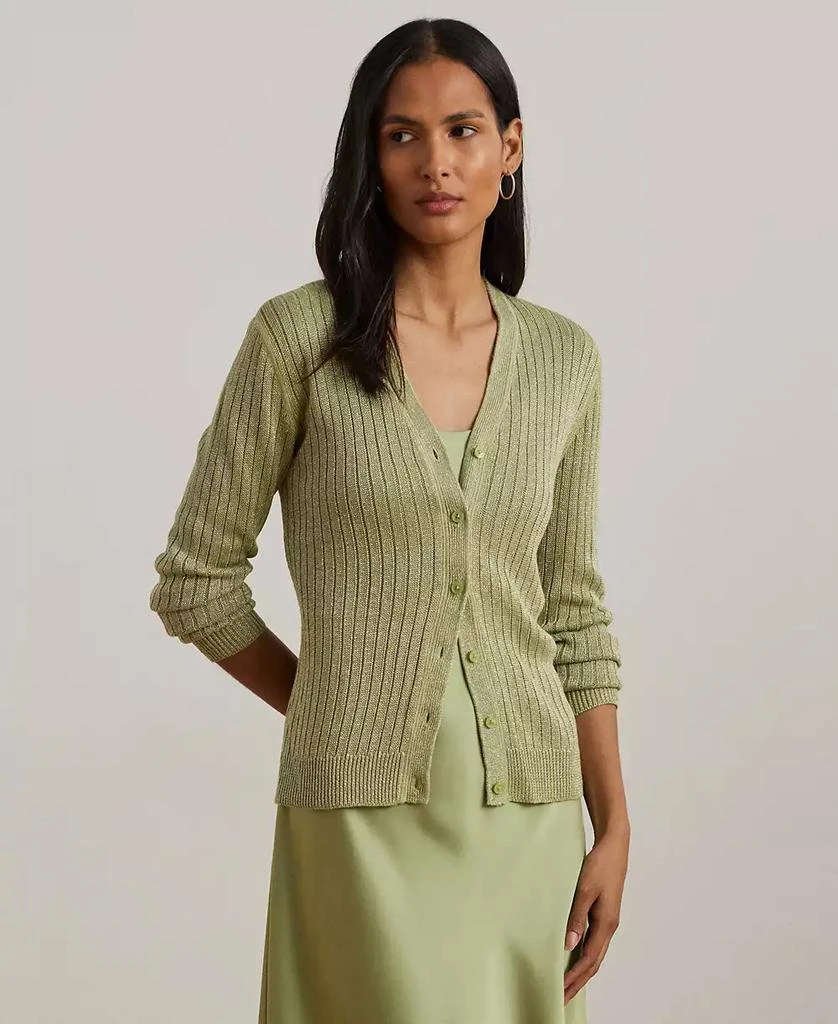 Ralph Lauren Women's Metallic Linen-Blend Rib-Knit Cardigan 1