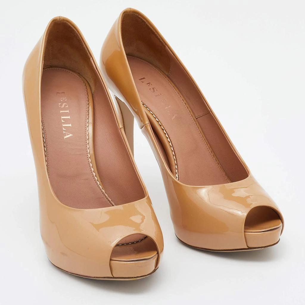 LE SILLA Le Silla Beige Patent Leather Gabry Peep Toe Pumps Size 38.5 4