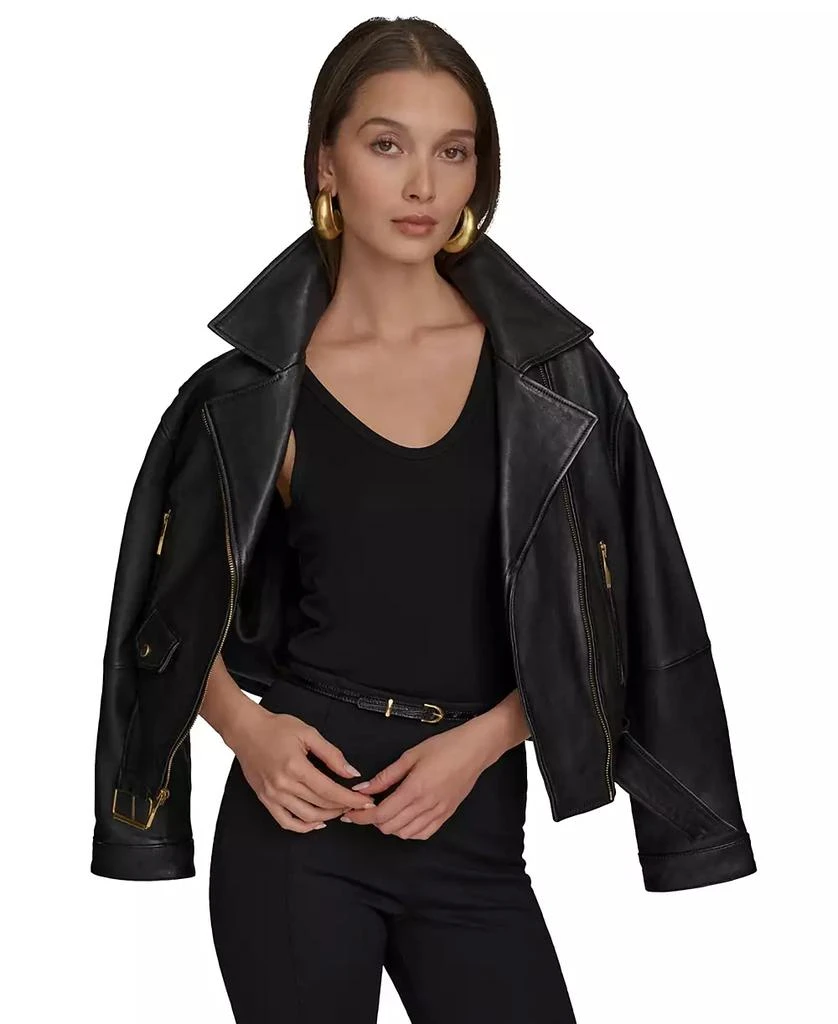 Donna Karan Women's Asymmetric Leather Moto Jacket 7