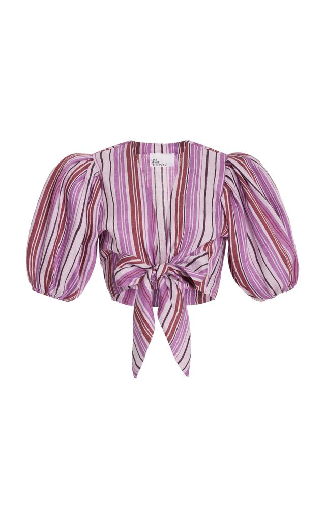 Lisa Marie Fernandez Lisa Marie Fernandez - Pouf Tie-Detailed Linen-Blend Crop Top - Stripe - 1 - Moda Operandi