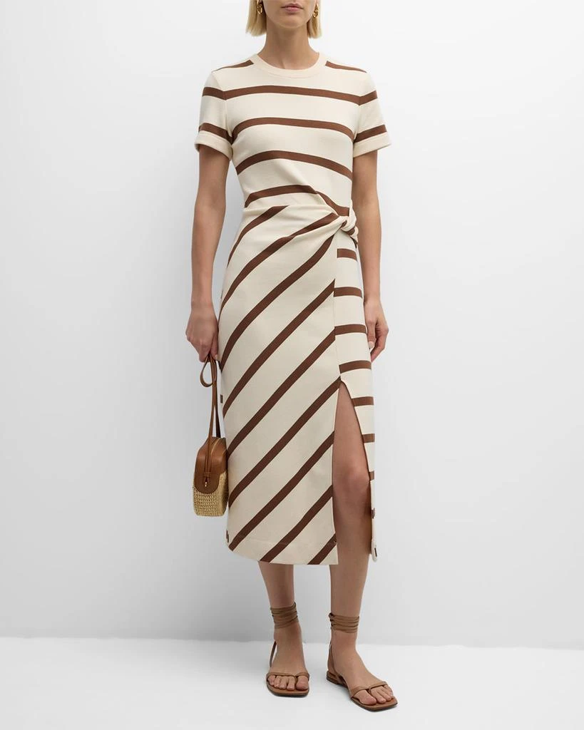 Tanya Taylor Cody Twisted-Waist Short-Sleeve Striped Midi Dress 2
