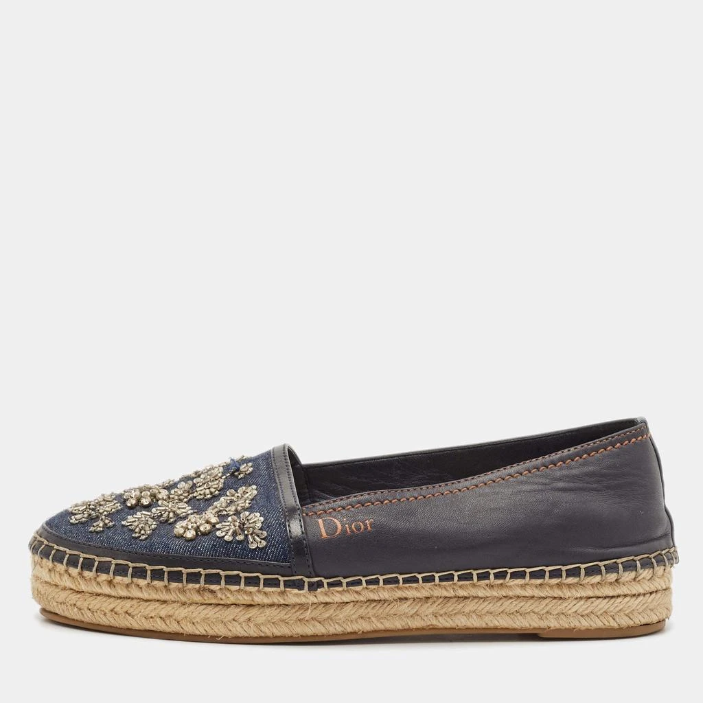 Dior Dior Black/Blue  Denim and Leather Embellished Espadrille Flats Size 36.5 1