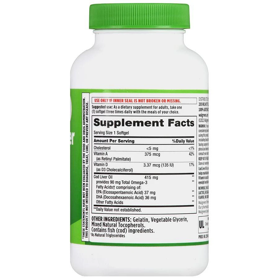 Walgreens Cod Liver Oil 415 mg Softgels (300 days) 3