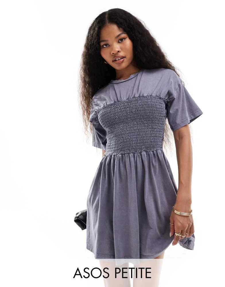 Shop ASOS DESIGN Petite t-shirt mini dress with shirred bust in washed blue  on Sale at BeyondStyle  Get 75% Off ASOS DESIGN Petite t-shirt mini dress  with shirred bust in washed