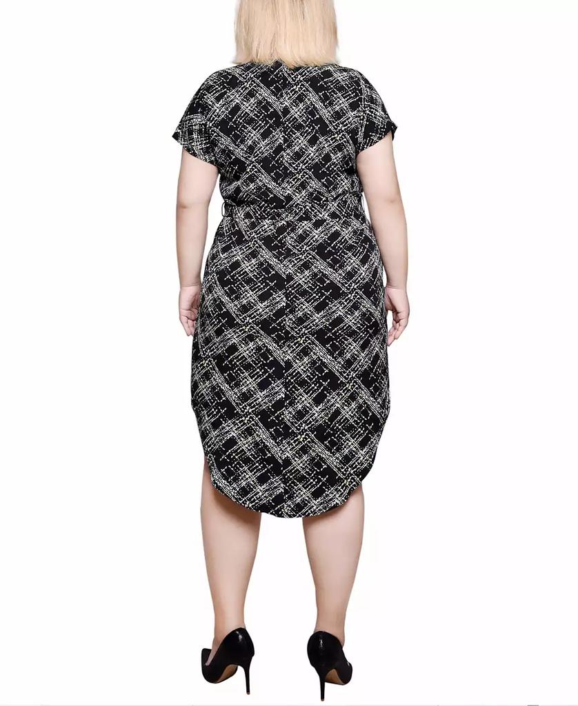 NY Collection Plus Size Short Sleeve Tunic Dress with Belt