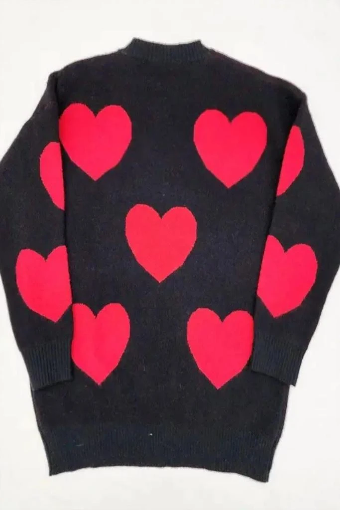 JADE BY JANE Valentine Heart Sweater In Black/red 2