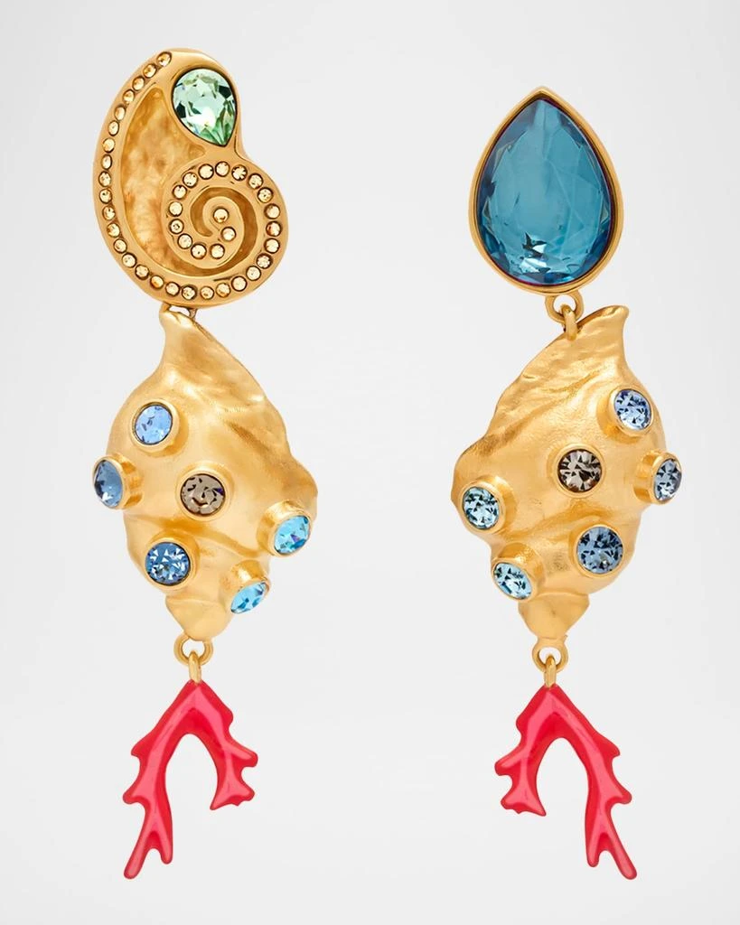 Oscar de la Renta Mixed Seashell Clip-On Drop Earrings