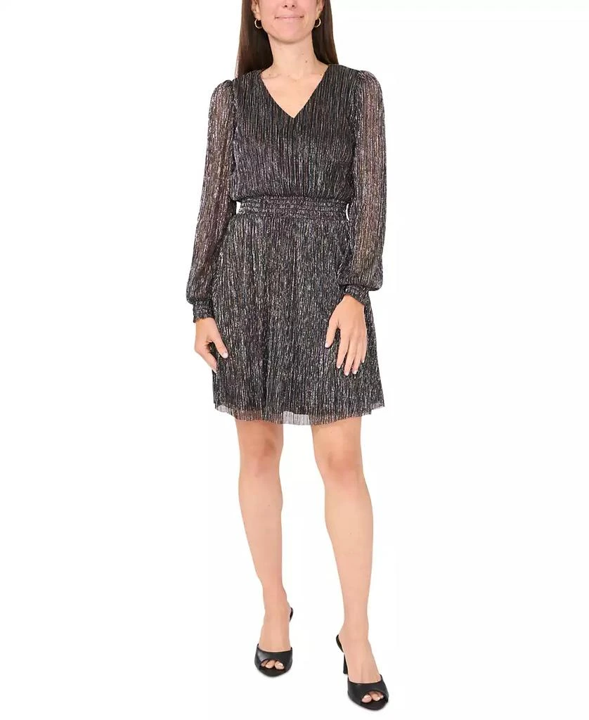 MSK Petite V-Neck Metallic-Threaded Smocked-Waist Dress 1
