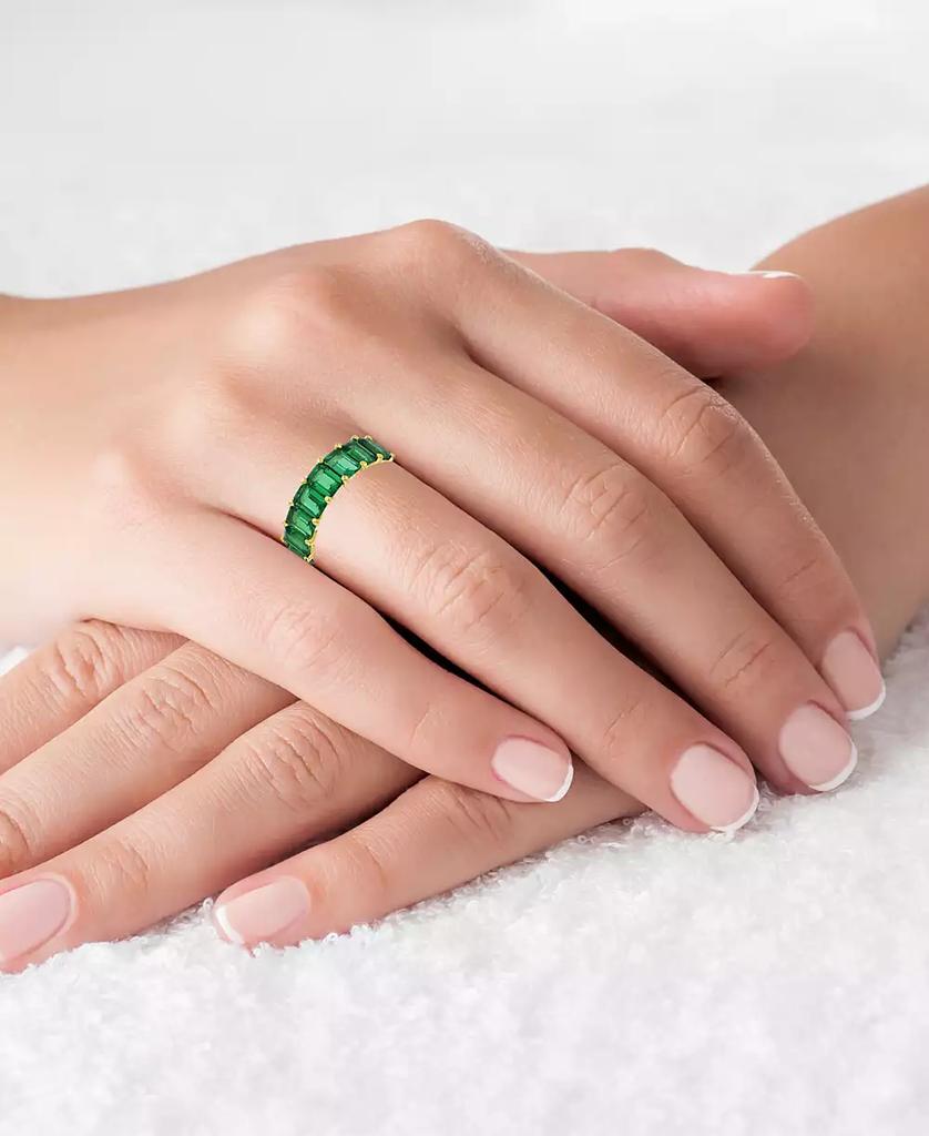 Macy's Green Emerald Cut Cubic Zirconia Eternity Band in 14k Yellow Gold Plated Sterling Silver