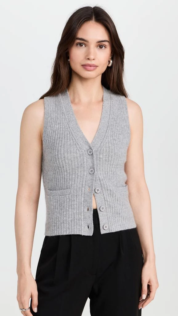 White  Warren Cashmere Ribbed Button Vest 6