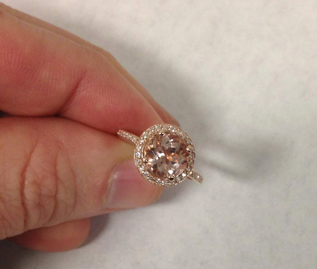 Pompeii3 2ct Morganite & Diamond Halo Vintage Antique Engagement Ring 14K Rose Gold 4