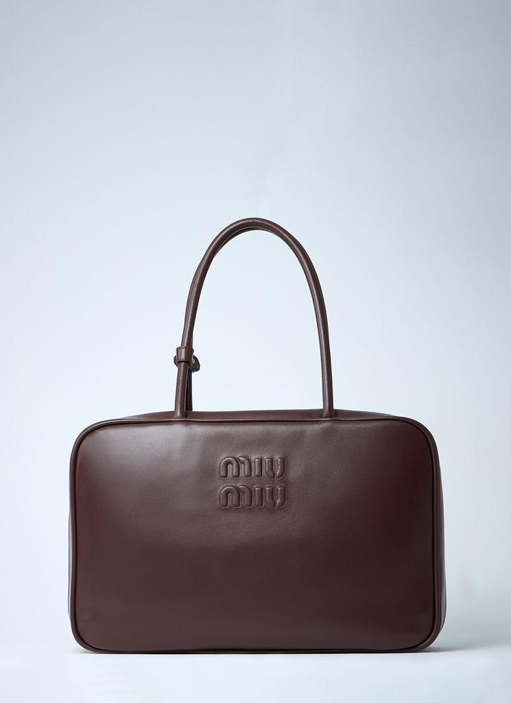 バッグ MIUMIU meatless logo shoulder bag MIU MIU Softy Logo Embossed Chain Shoulder Bag Black 1585705