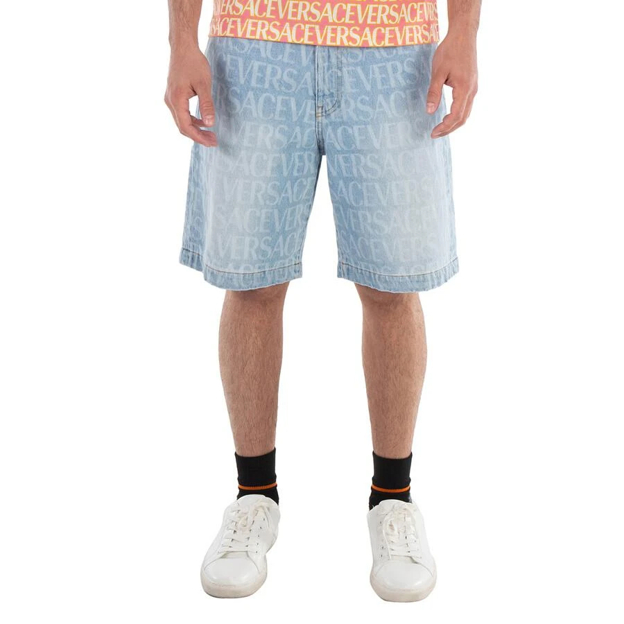 Versace Men's Light Blue Allover Denim Shorts 1