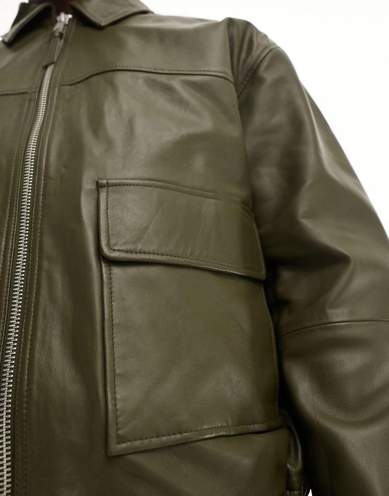 ASOS ASOS DESIGN oversized real leather bomber jacket in khaki 3