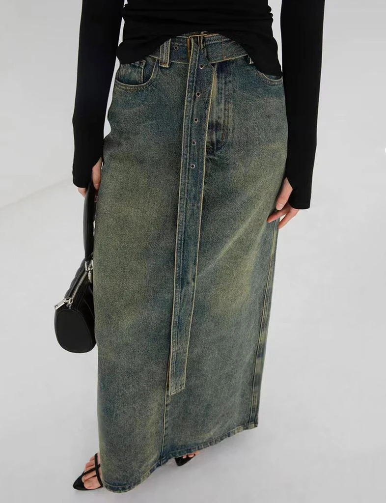 Pixie Market Dirty Denim Belted Maxi Skirt 3
