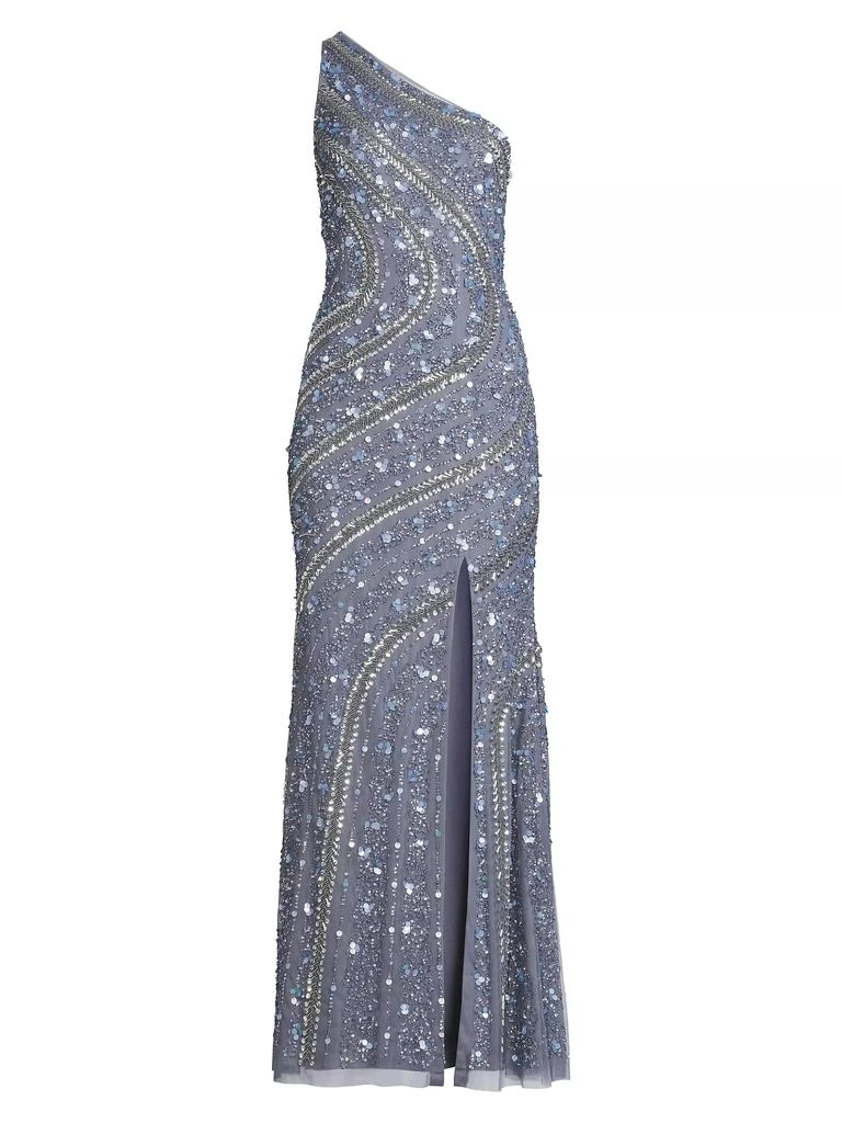 Aidan Mattox Beaded Sequin One-Shoulder Gown 1