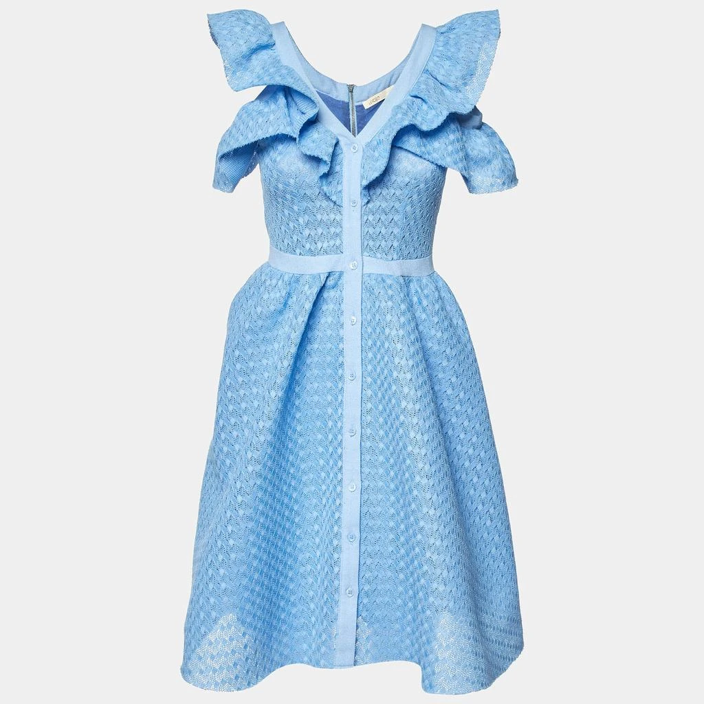 Maje Maje Blue Lace Reglisse Ruffled Cold Shoulder Dress S 1