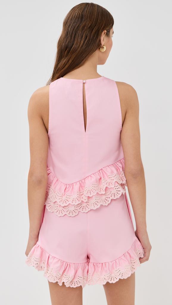 Kika Vargas Li Top Pale Pink Cotton + White Embroidery