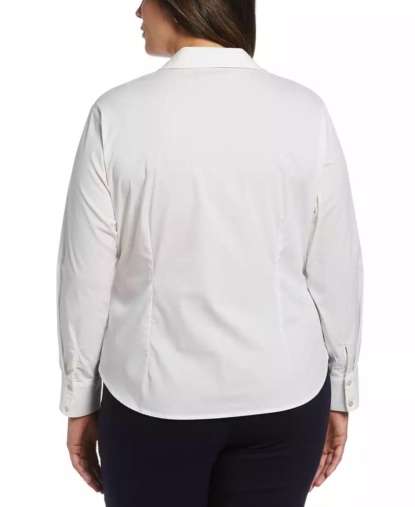 Rafaella Plus Size Ruched Front Poplin Long Sleeve Button-Down Shirt