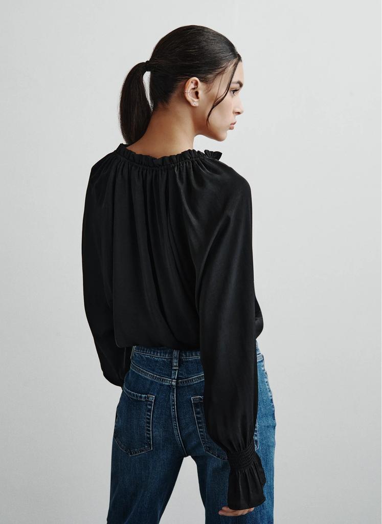 DKNY SMOCKED CUFF RAGLAN SLEEVE BLOUSE