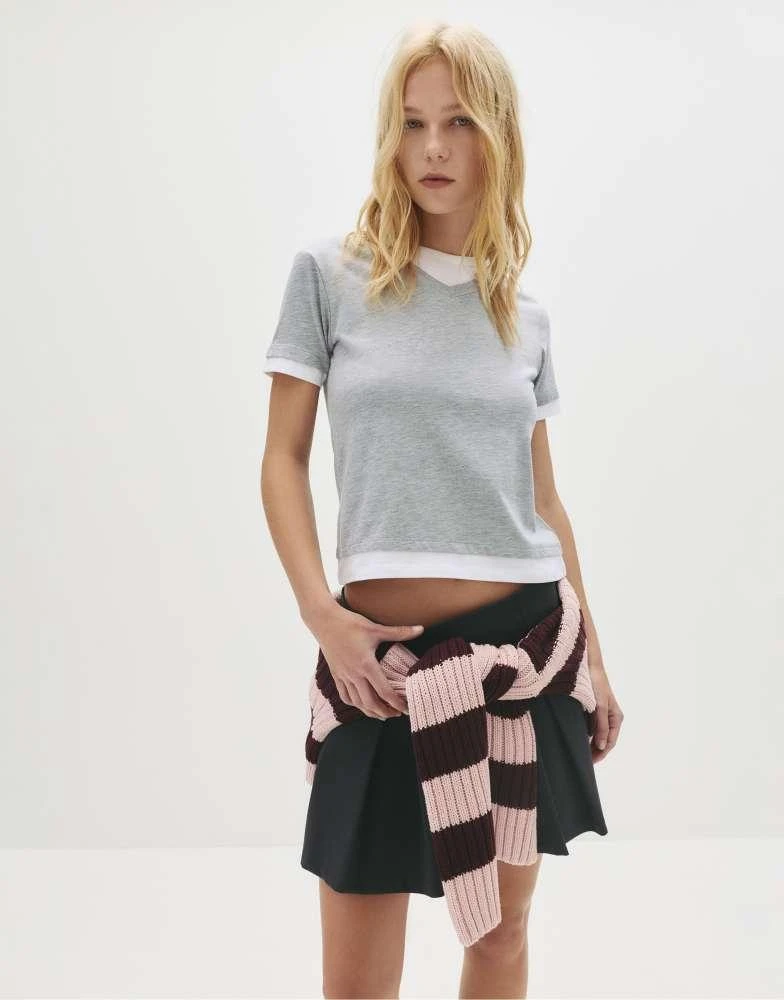 Pull&Bear Pull&Bear Double-layer short sleeve t-shirt in white/grey 3