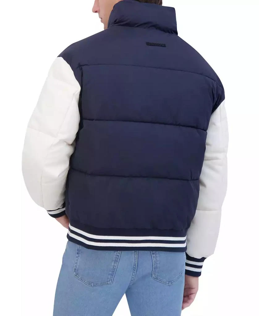 Hudson Men's Varsity Puffer Jacket with Faux Leather Sleeves 2