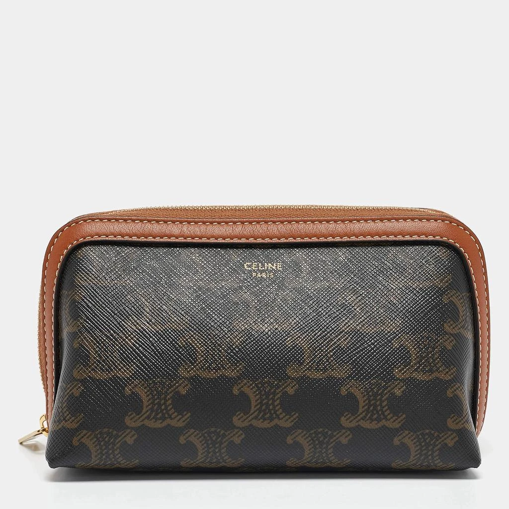 Celine Celine Tan Triomphe Coated Canvas Mini Cosmetic Pouch 1
