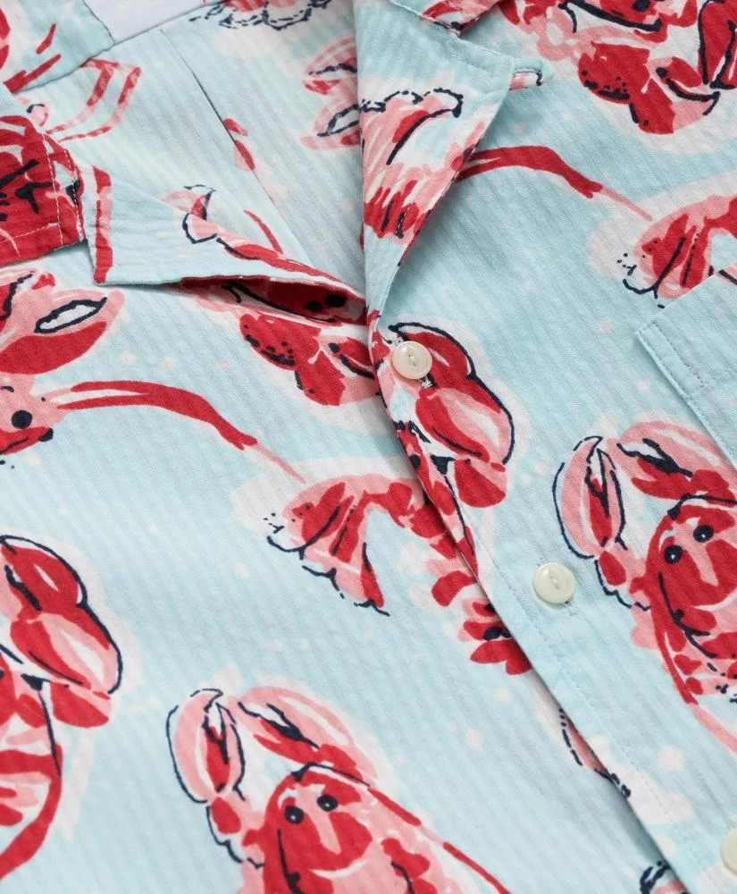 Brooks Brothers Cotton Seersucker Camp Collar, Lobster Short-Sleeve  Shirt 2