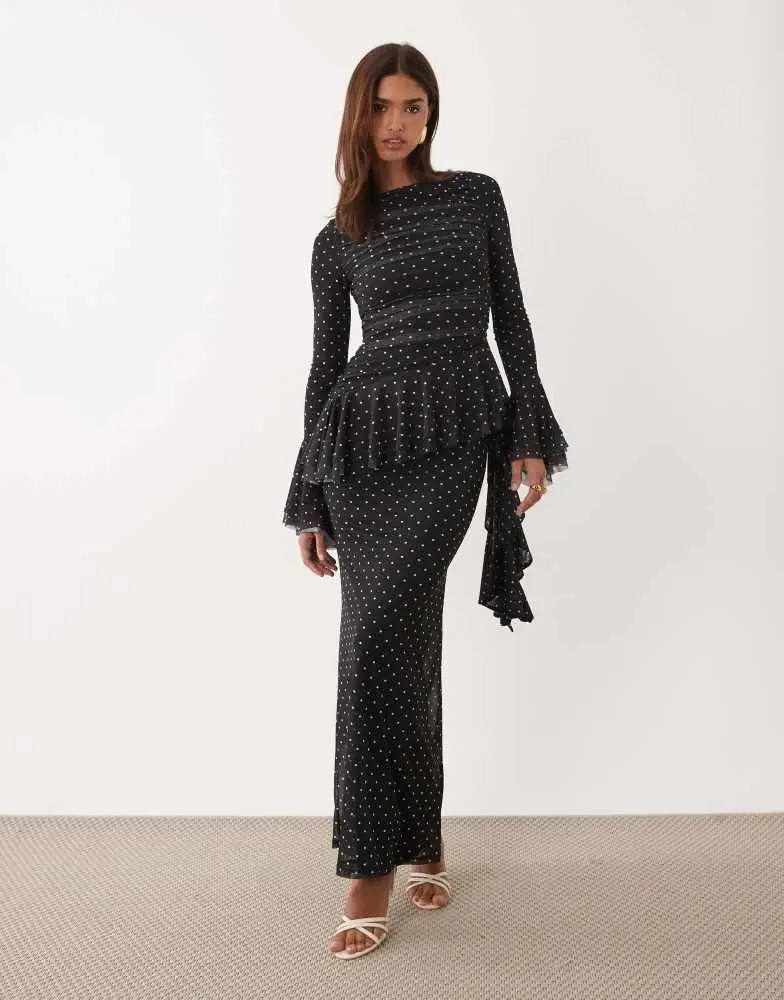 asos frill maxi dress Asos sculpting jersey high neck drape ruffle maxi dress in slate gray-Blue  from $51.99