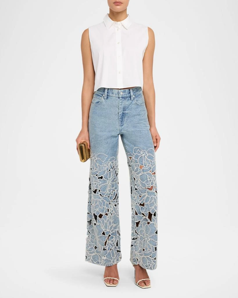 SIMKHAI Betty Floral Embroidered Straight-Leg Jeans 2