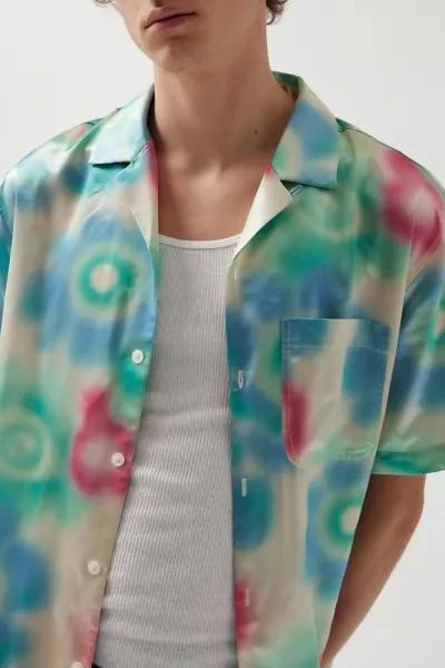 Urban Outfitters UO Abstract Pattern Satin Short Sleeve Button-Down Shirt 4