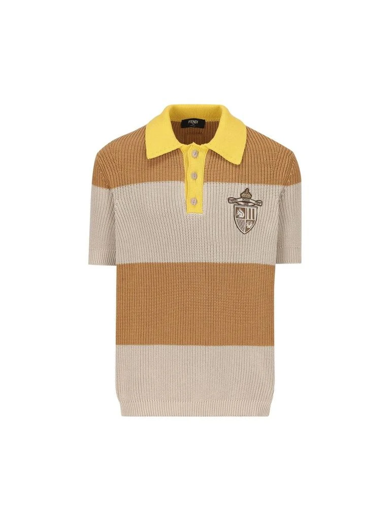 Fendi Fendi Crest Embroidered Striped Knitted Polo Shirt 1