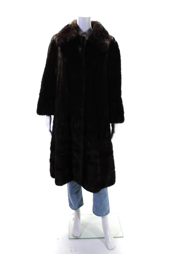 Evans Minerva by  Womens Mink Fur Buttoned Collared Long Sleeve Coat Brown 1
