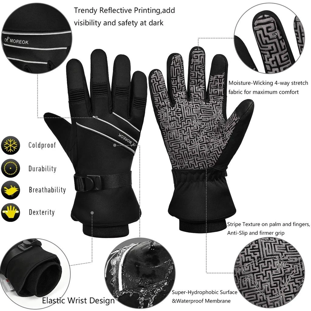 MOREOK MOREOK Waterproof & Windproof -30°F Winter Gloves for Men/Women, 3M Thinsulate Thermal Gloves Touch Screen Warm Gloves for Skiing,Cycling,Motorcycle,Running 4