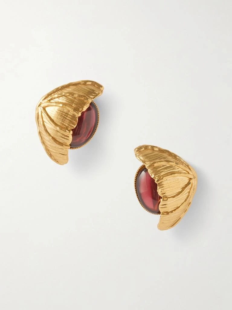 Sonia Petroff Retro Flower Gold-plated Crystal Clip Earrings