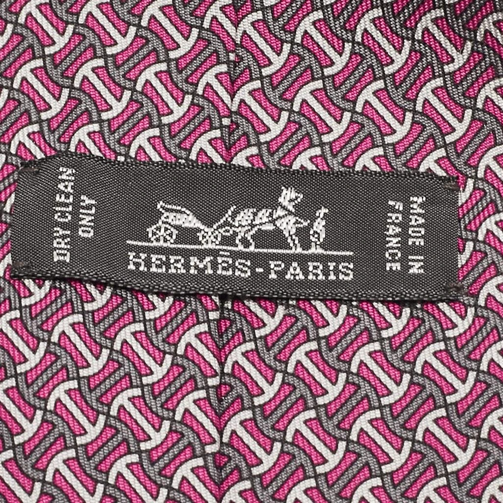 Hermes Hermes Purple/Grey H Logo Print Silk Classic Tie 3