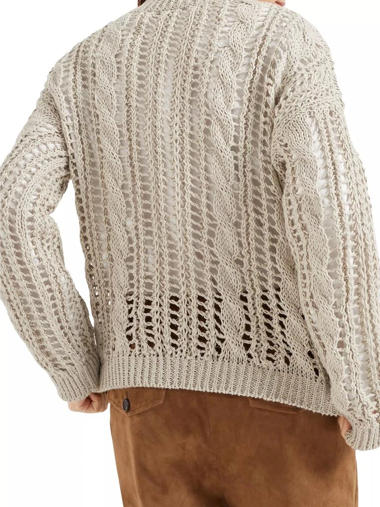 Brunello Cucinelli Jute and Cotton Cable and Mesh Sweater 3