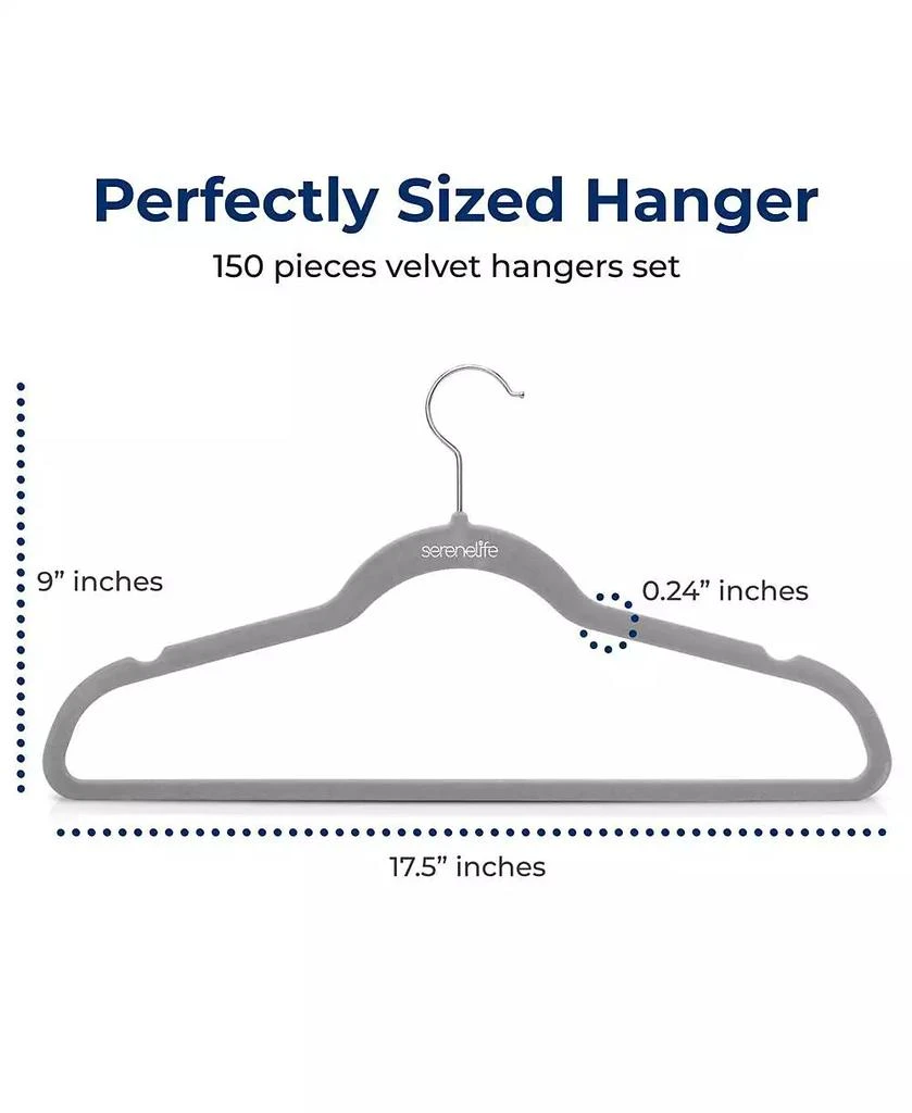 SereneLife 150 Pieces Velvet Hangers - Non-Slip, Sturdy, and Heavy Duty Coat Set with 360° Swivel Hook for Clothes (Gray 2