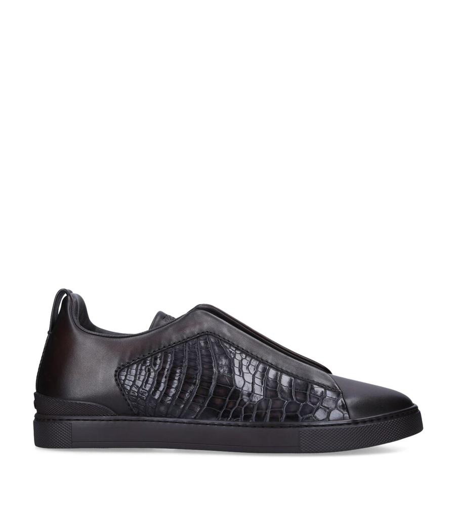 Shop Zegna Crocodile Leather Triple Stitch Sneakers on Sale at