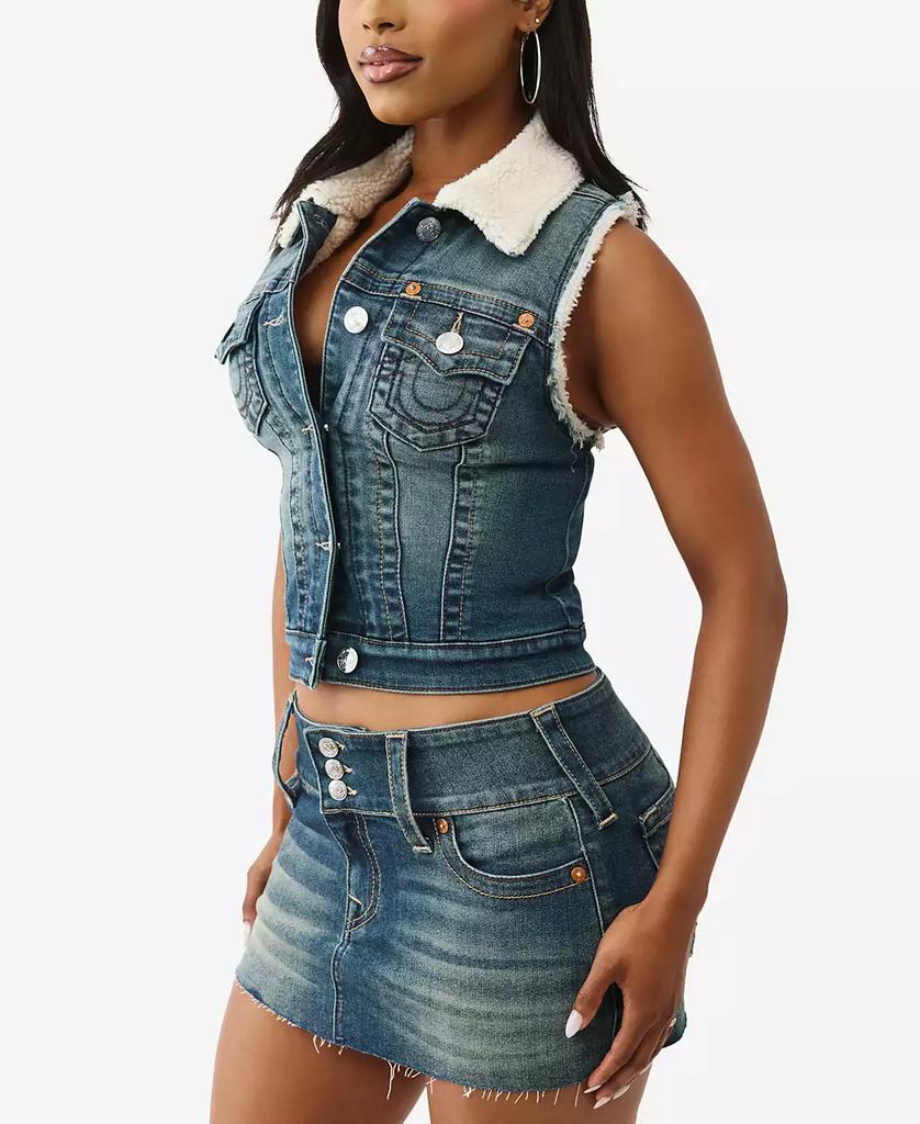 True Religion Women's Shrunken Sherpa Denim Vest