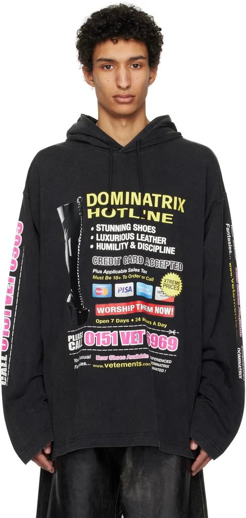 Vetements Black Jersey 'Dominatrix Hotline' Hoodie 1