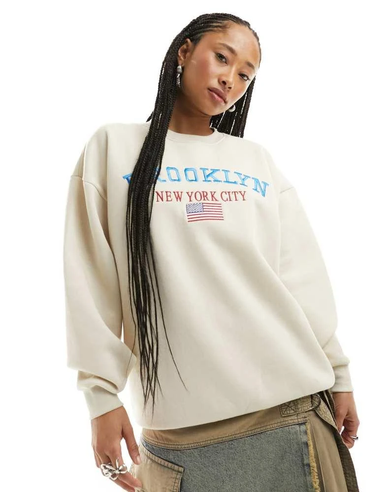 Daisy Street Daisy Street relaxed fleece sweatshirt with Brooklyn embroidery 1