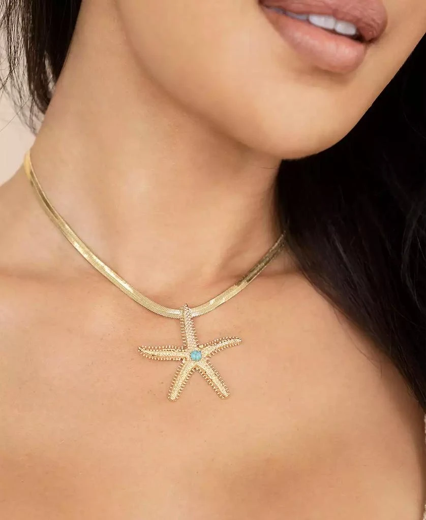 Ettika Jewelry Turquoise Starfish Pendant Herringbone Chain Necklace 3