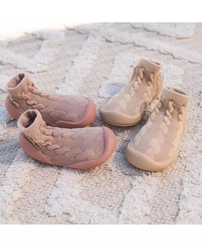 Komuello Toddler First Walk Sock Shoes - Cable Dark Beige 8