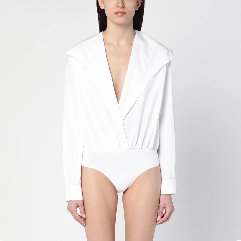 Alaïa White cotton shirt bodysuit with hood 1